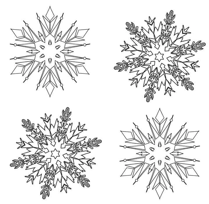 Coloring book four different snowflakes